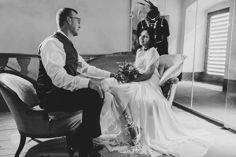 Brautpaar Shooting Schwarz Weiss Chouch